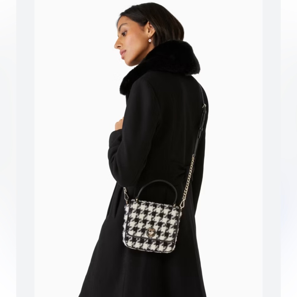Kate Spade Natalia Square Crossbody Purse            Black and Cream Houndstooth